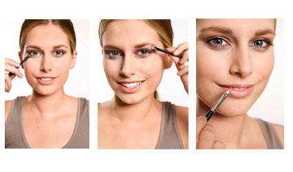 Graubrauner Lidschatten und silbrig-beiges Gloss