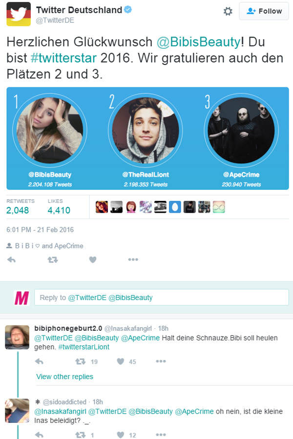 Bibi ist Twitterstar 2016