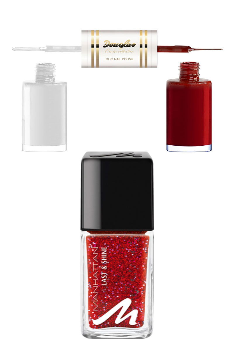 Die Produkte für die X-Mas-Nails in Rot-Weiß