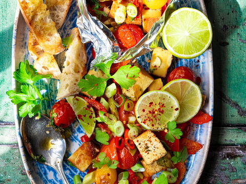 Die beste Fleisch-Alternative: Saftiger BBQ-Tofu mit buntem Knusper-Gemüse vom Grill