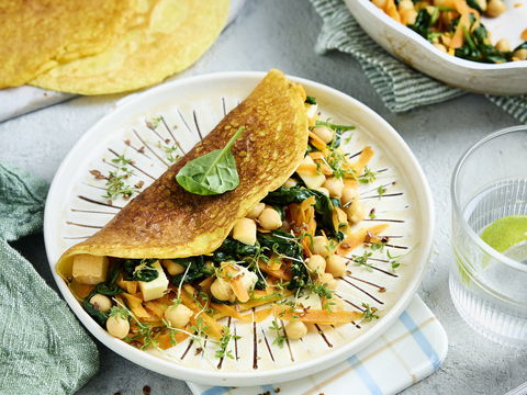 Herzhaftes Power-Frühstück oder schnelles Abendessen: Protein-Pfannkuchen aus Kichererbsenmehl